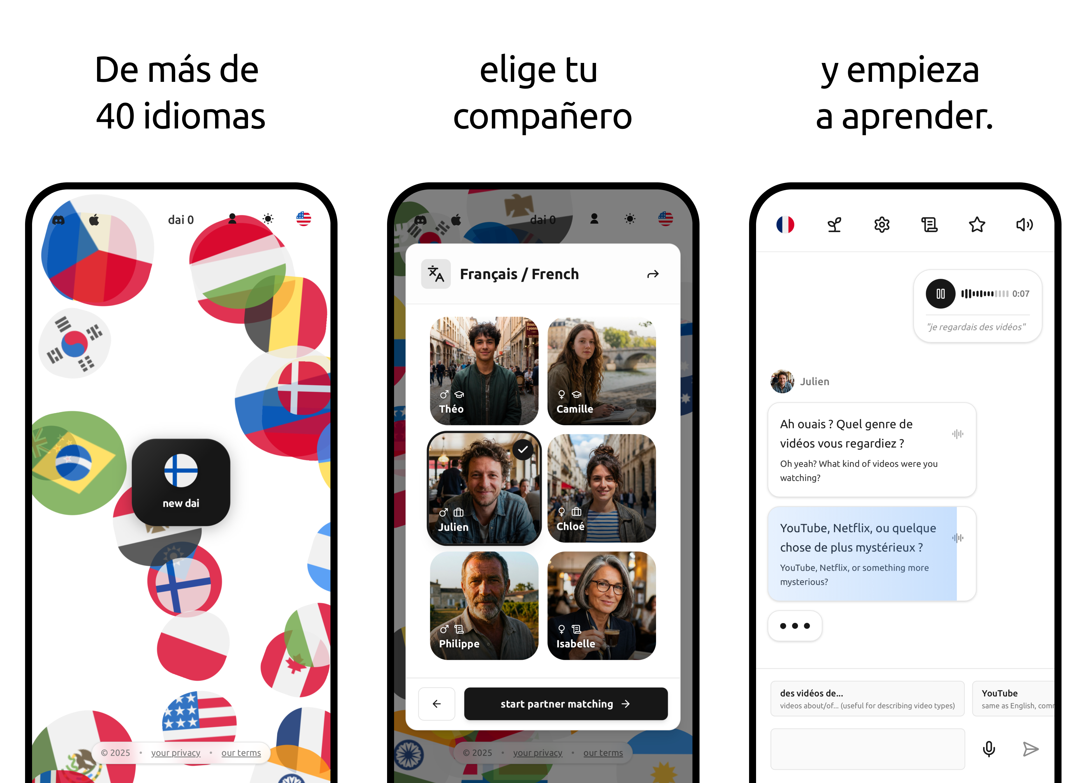 Learn Spanish - talktodai AI language learning app screenshot 1. Practice Spanish conversation, improve speaking fluency, and master pronunciation with personalized AI tutoring.