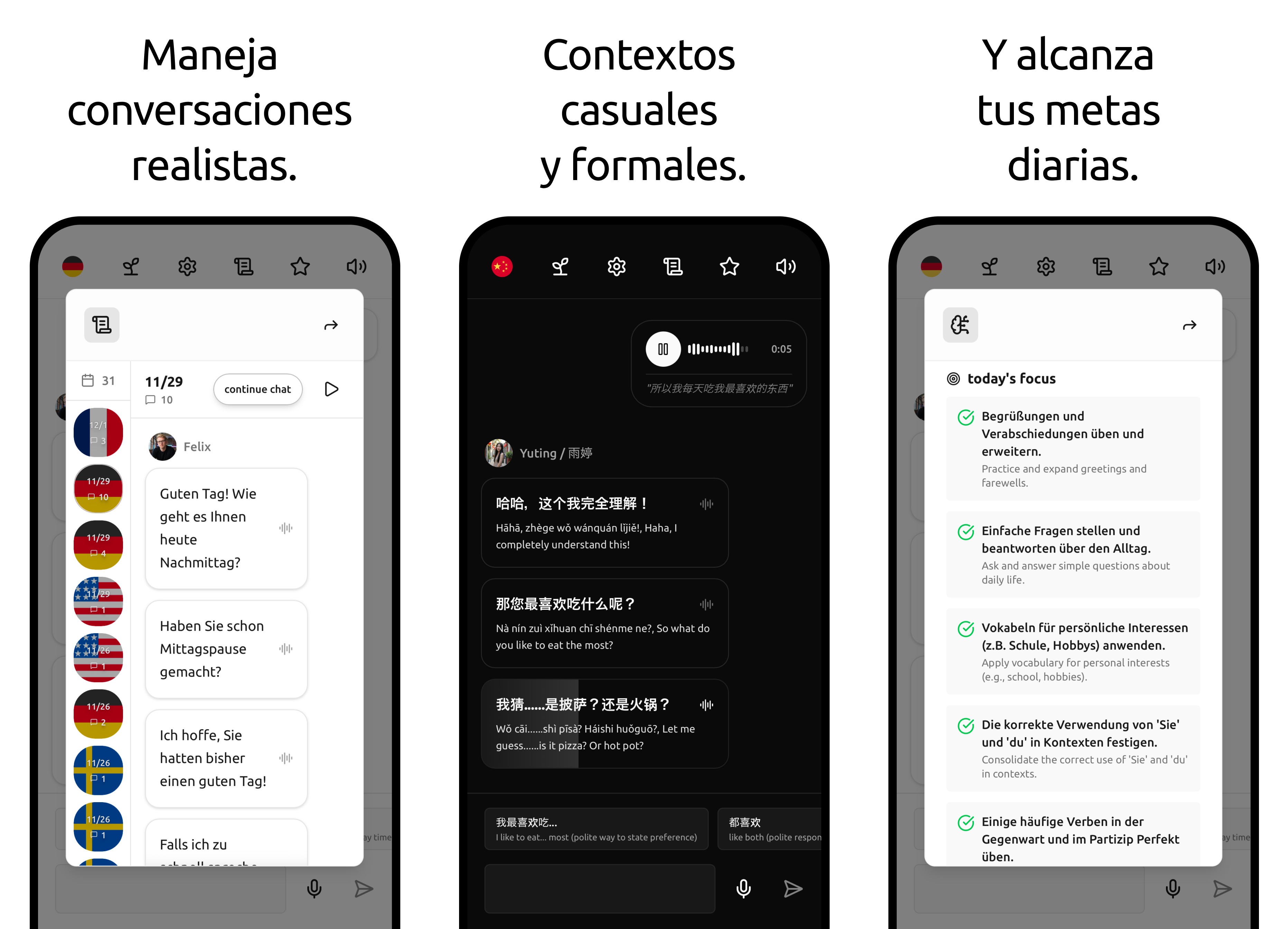 Learn Spanish - talktodai AI language learning app screenshot 2. Practice Spanish conversation, improve speaking fluency, and master pronunciation with personalized AI tutoring.