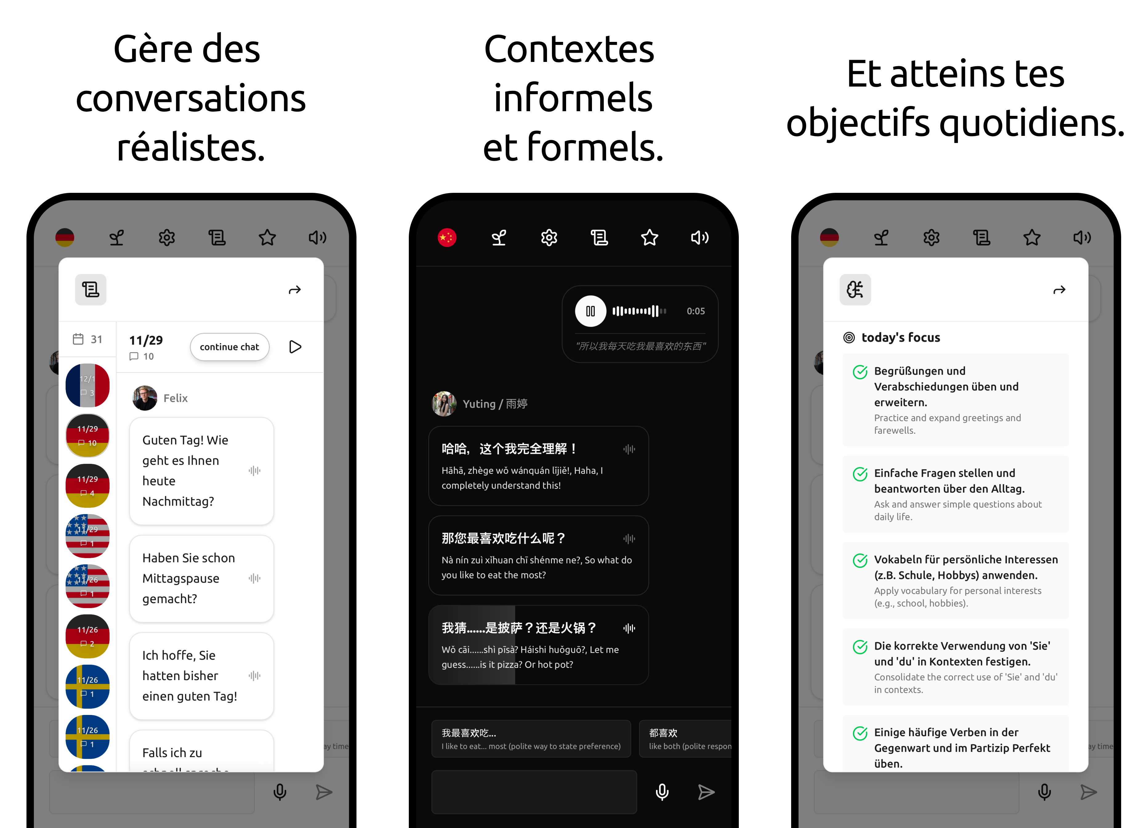 Learn Chinese - talktodai AI language learning app screenshot 2. Practice Chinese conversation, improve speaking fluency, and master pronunciation with personalized AI tutoring.